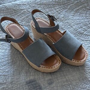 Target Blue Gray Wedge Espadrille Sandals with Ankle Strap. like new condition